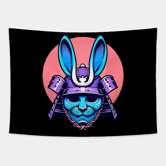 Japanese Bunny Samurai Mask Tapestry by Moniato