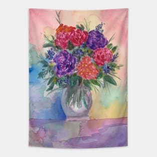 Purple and Red Roses in a Vase Tapestry