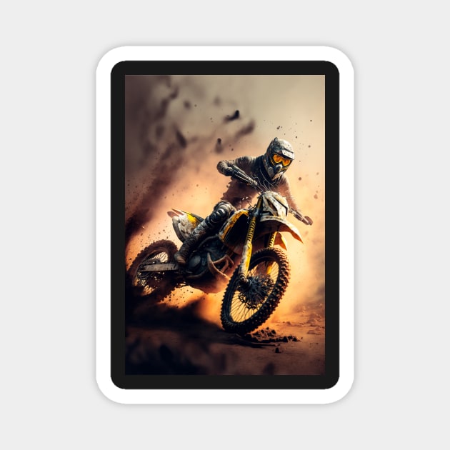 Fast Dirt bike rider on mars W/ mud CGI style Magnet by KoolArtDistrict