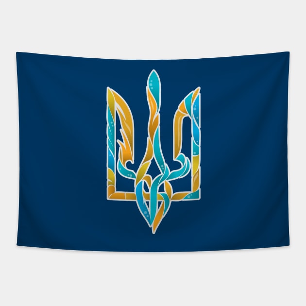 Blue and yellow Ukrainian Trident Tapestry by goldengallery