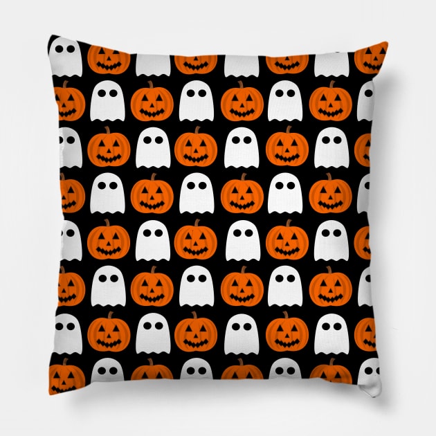 Spooky Ghosts And Pumpkins Pattern Pillow by LunaMay