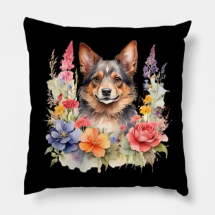 A small munsterlander decorated with beautiful watercolor flowers Pillow