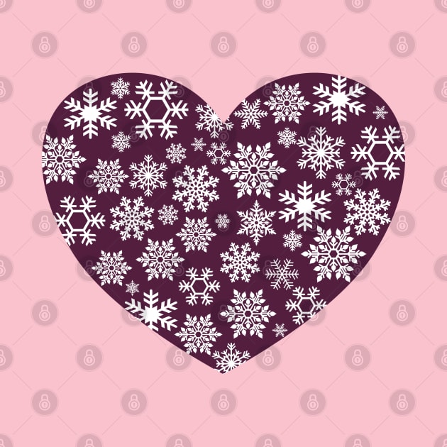 Burgundy Heart Filled With Snowflakes by Miozoto_Design