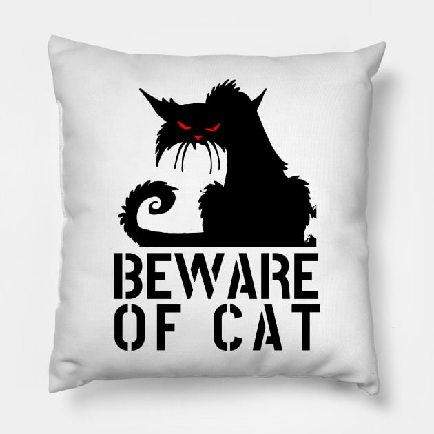 WARNING BEWARE OF CAT funny cat crazy cat owner cat lover gift Pillow by the619hub