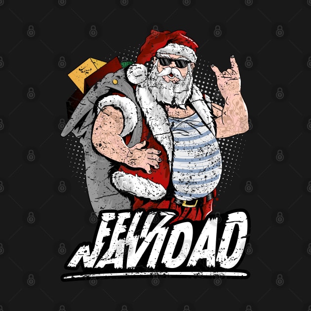 Feliz Navidad cool tattooed santa claus with sunglasses by RockabillyM