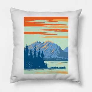 Leigh Lake in Grand Teton National Park Wyoming USA WPA Art Poster Pillow