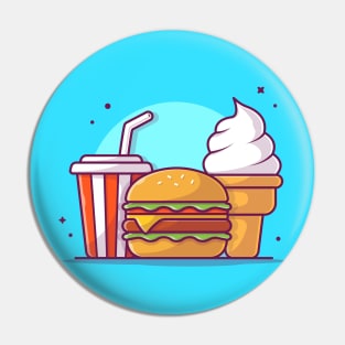 Burger, Soft Drink And Ice Cream Cartoon Pin