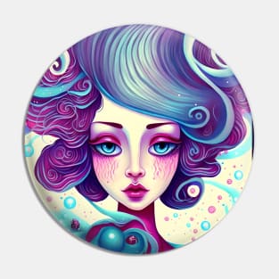 Girl with beautiful blue hair, big hairstyle, waves. Pin