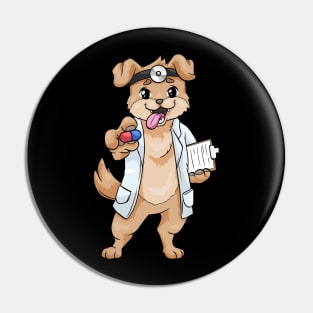 Dog as doctor with pills and notepad Pin