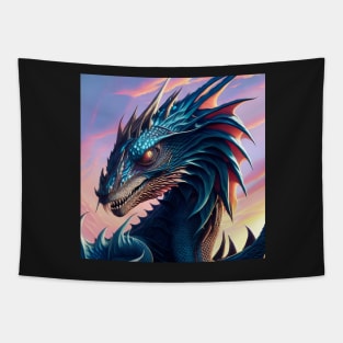 Intricate Blue Scaled Dragon at Sunrise Tapestry