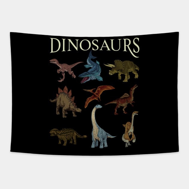 Various dinosaur species Tapestry by Modern Medieval Design
