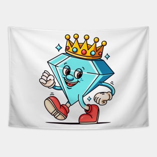 Diamond with crown on head, cartoon mascot Tapestry