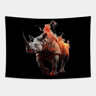 Infernal Horns: The Fiery Wrath of the Rhino Demon Tapestry