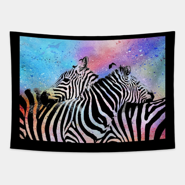 Zebra Hug Colorful Pop Art Tapestry by Pop Factory