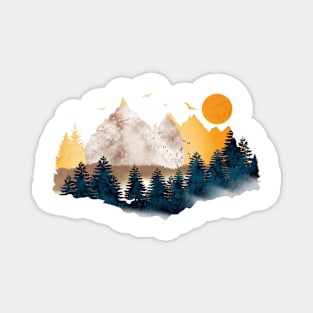 Orange sky over blue forest Magnet