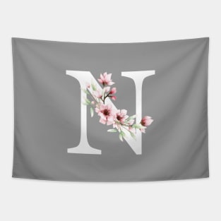 Letter N Monogram With Cherry Blossoms Tapestry