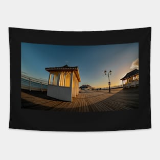 Fisheye view captured on the wooden boardwalk of Cromer Pier Tapestry