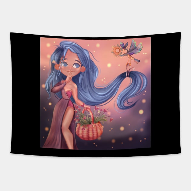 The girl with blue hair Tapestry by irina_zhelinskaya