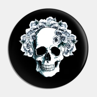 Sage Tribe floral Skull With blue roses Pin