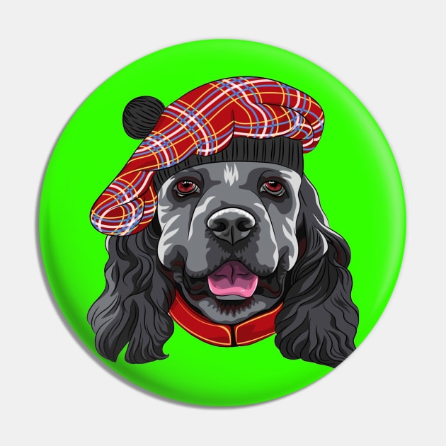 Funny smiling dog American Cocker Spaniel in red Scottish Tam Pin by amramna