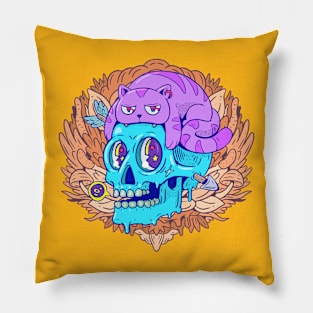 Cat and Skull Pillow