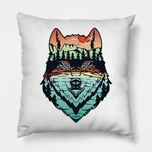 Colorfull wolf head forest Pillow