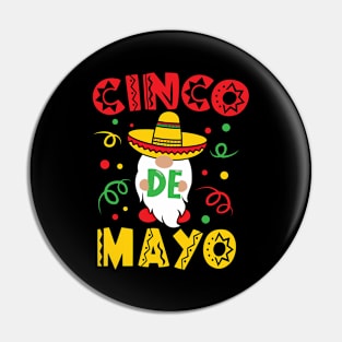 Cinco De Mayo Mexican Gnome Wearing Sombrero Pin