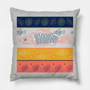 Fish and shells. Point Art. Australian Aboriginal art Pillow