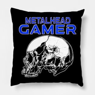 Metalhead Gamer Side Skull Blue Pillow