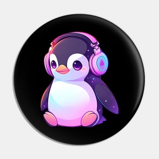 Cute Penguin With Headphones Pin