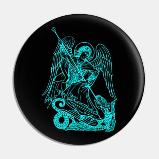 Saint Michael vanquishing the dragon (blue neon) Pin