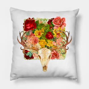 Flowered Deer Skull Pillow