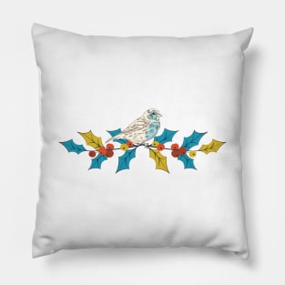 Holly and Bird Branch Pillow