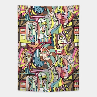 Cubist  Style Lady Faces Tapestry