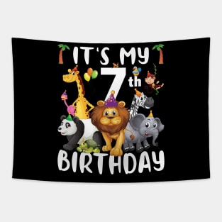 Its My 7th Birthday Safari Jungle Zoo Lovers Birthday Party Tapestry