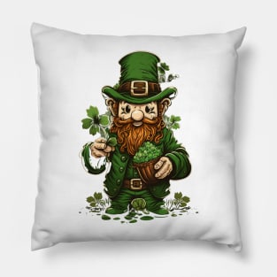 green gnome wearing a green hat with a shamrock Pillow