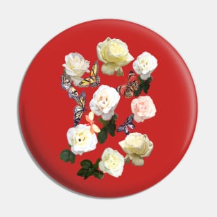 White Roses and Butterflies (Red) Pin