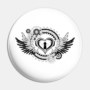 Steampunk Winged Mechanical Heart Pin