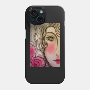 art deco pink lady girl doll dolly face rose pink grey Phone Case