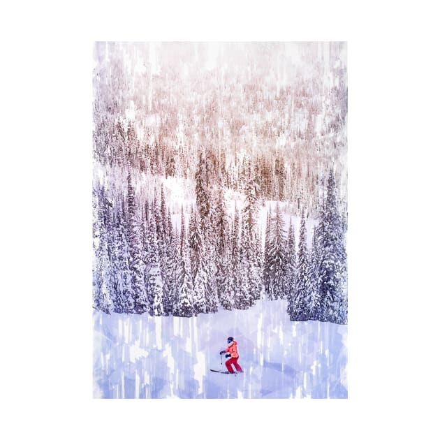 Skiing White Snow Forest. For ski lovers. by ColortrixArt