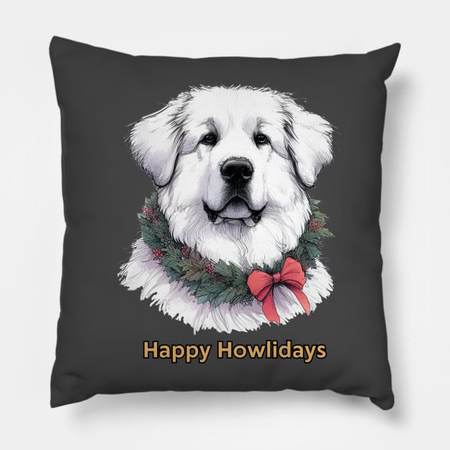 Happy Howlidays Great Pyrenees Pillow by ZogDog Pro