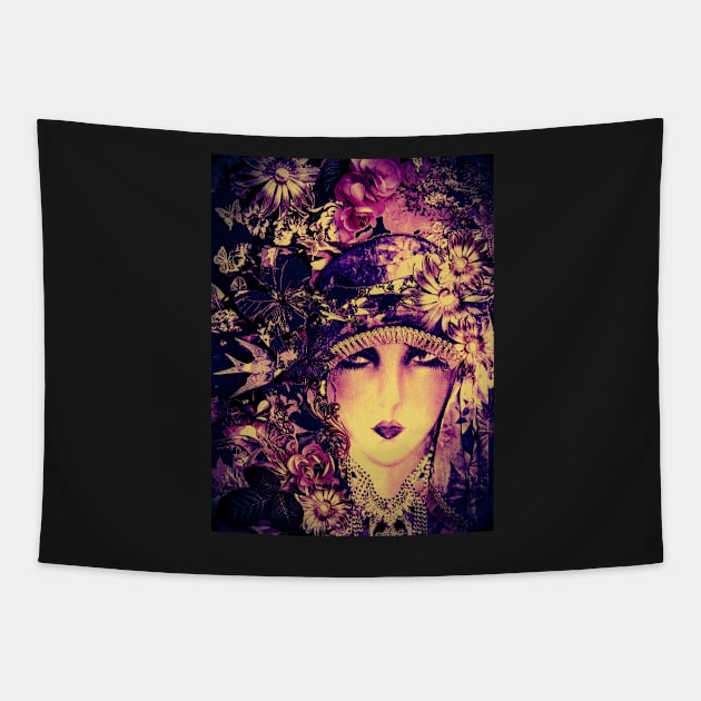 pale plum art deco flapper collage poster print Tapestry by jacquline8689