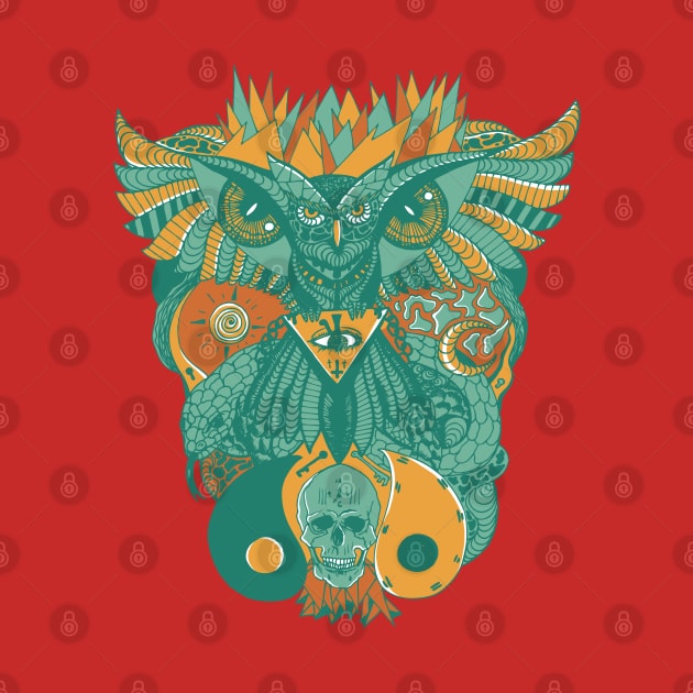 Mountain Green Owl And Ageless Skull by kenallouis