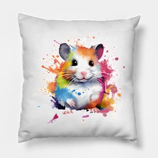 Colorful Hamster paint splatter Pillow