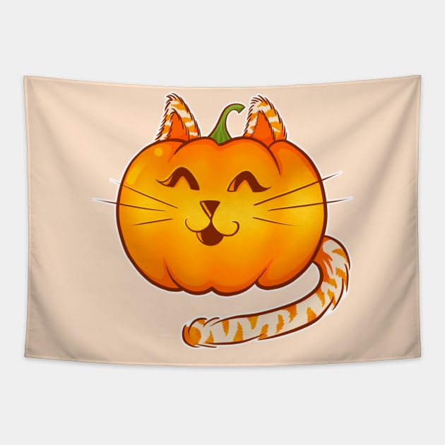 Pumpkin Kitty Tapestry by Leonie Jonk