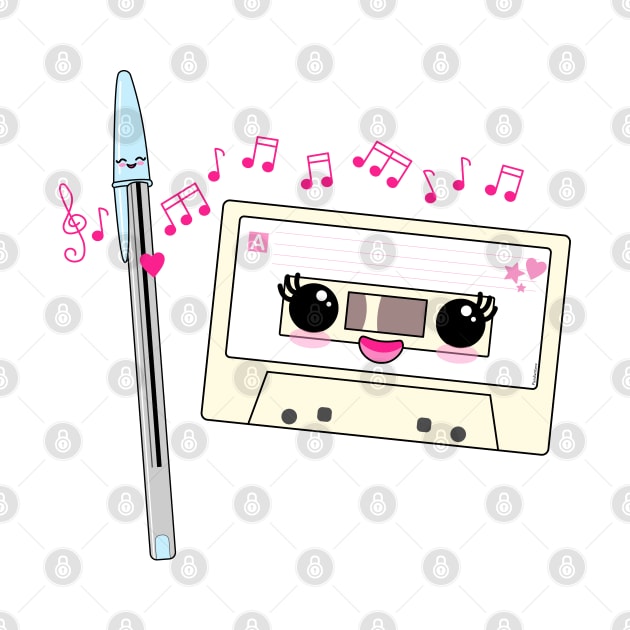 Cute pen and cassette love by Pendientera