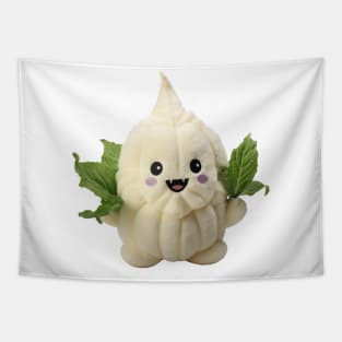 Cute Garlic Vampire Plushie in Leafy Cape Design Tapestry