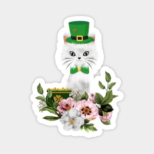 Happy st. patrick’s day, cute little cat and flowers Magnet