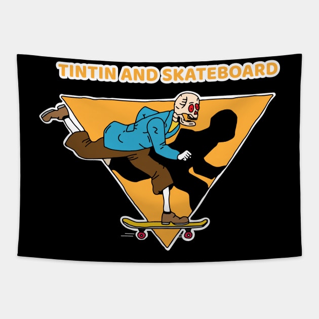 Tintin and Skateboard Tapestry by kalemstudio