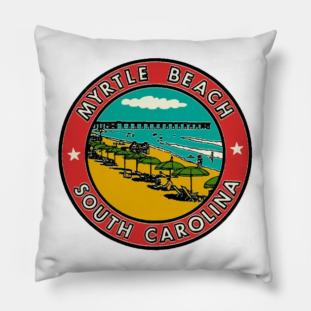 Vintage Style Myrtle Beach South Carolina Decal Pillow by zsonn